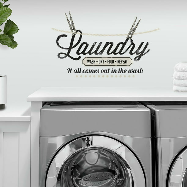 3 Pack Laundry Room Wall Decal Stickers Wash Dry Vinyl Quote Laundry Stickers Home Apartment Washing Machine Symbol Sticker Wall Decoration,DIY Art Craft 